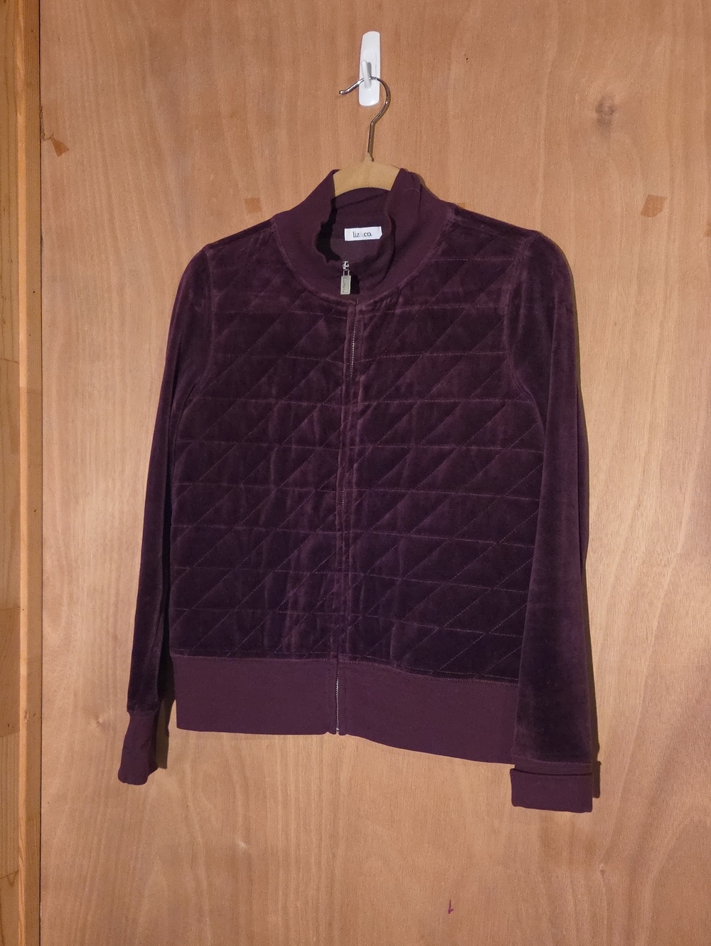 liz & co. Quilted Velour Bomber Jacket - Plum